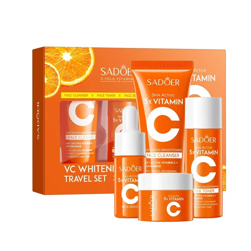 Sadoer Vitamin C 5Pcs Set Cleanser Toner Serum Cream Brightening Moisturizing Korean Skincare