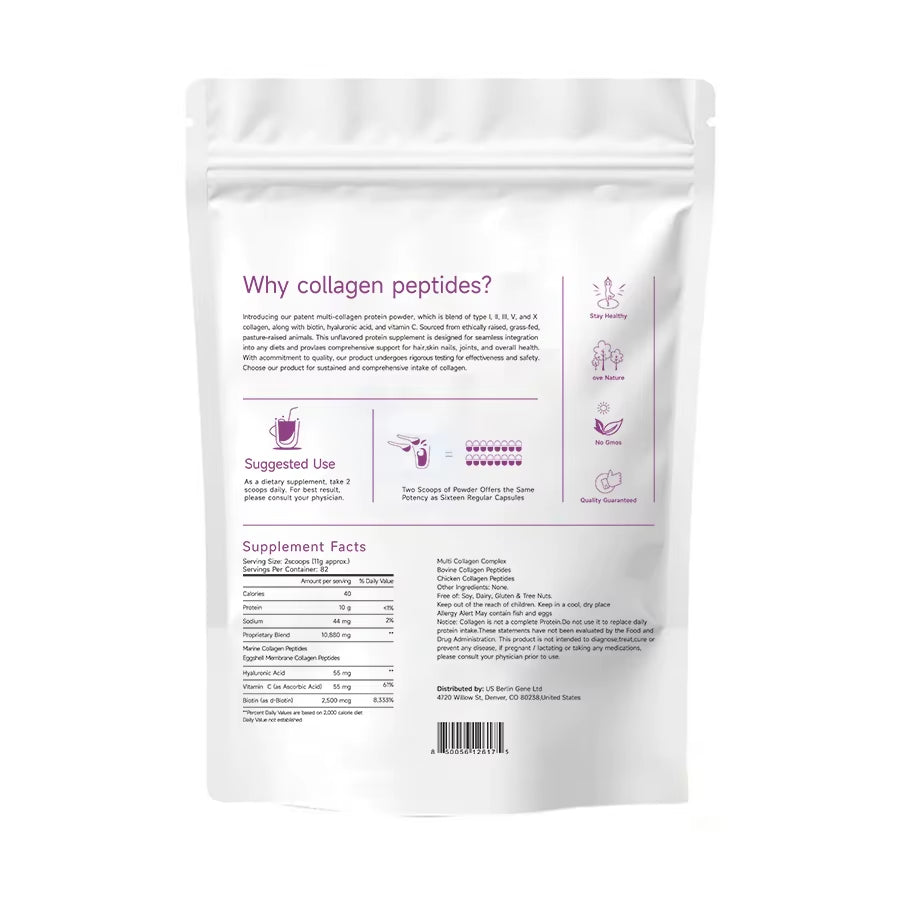 Micro Ingredients Multi Collagen Peptides Powder, 1Lb Vitamin C & Hyaluronic Acid Unflavored Supports Hair, Skin