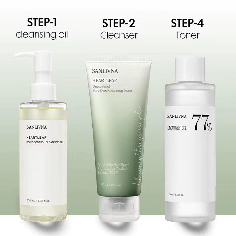 Sanlivna Korean Skincare Heartleaf 3-Piece Set - Soothing Cleanse & Pore Care with Quercetin