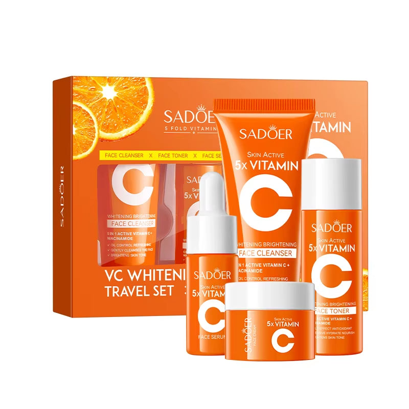 Sadoer Vitamin C 5Pcs Set Cleanser Toner Serum Cream Brightening Moisturizing Korean Skincare