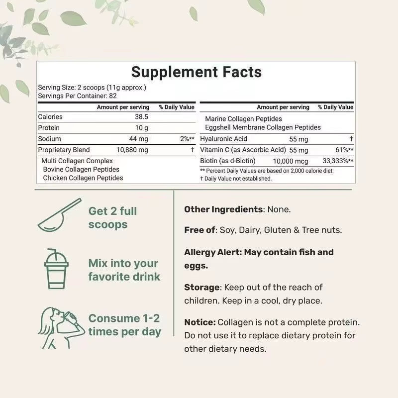 Micro Ingredients Multi Collagen Peptides Powder, 1Lb Vitamin C & Hyaluronic Acid Unflavored Supports Hair, Skin