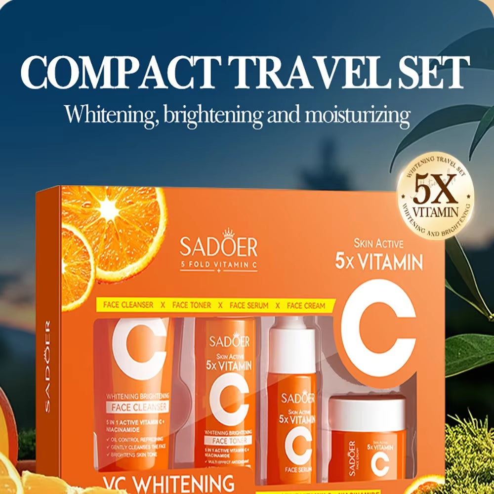 Sadoer Vitamin C 5Pcs Set Cleanser Toner Serum Cream Brightening Moisturizing Korean Skincare